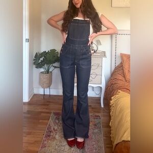 Women's Dark Blue Flare Denim Overalls